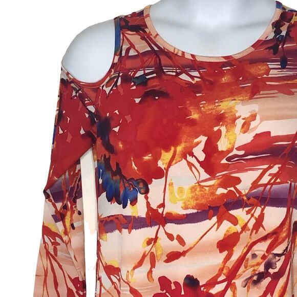 Dolce Bianca Watercolor Beach Dress M – Cold Shoulder Bodycon/Shift Fit - Picture 5 of 16